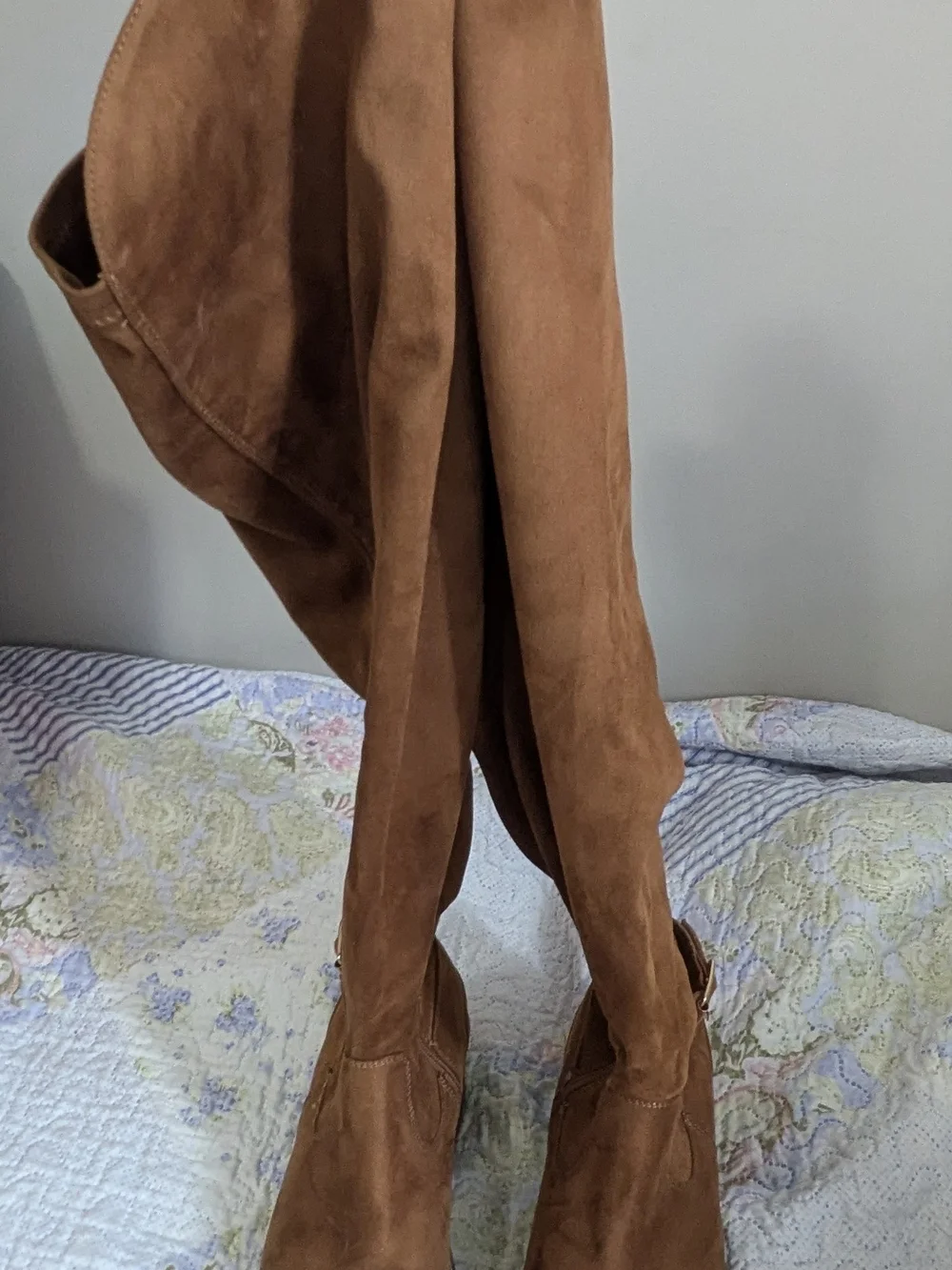 Over-the-Knee Suede Riding Boots - Cognac Brown 8.5 W
